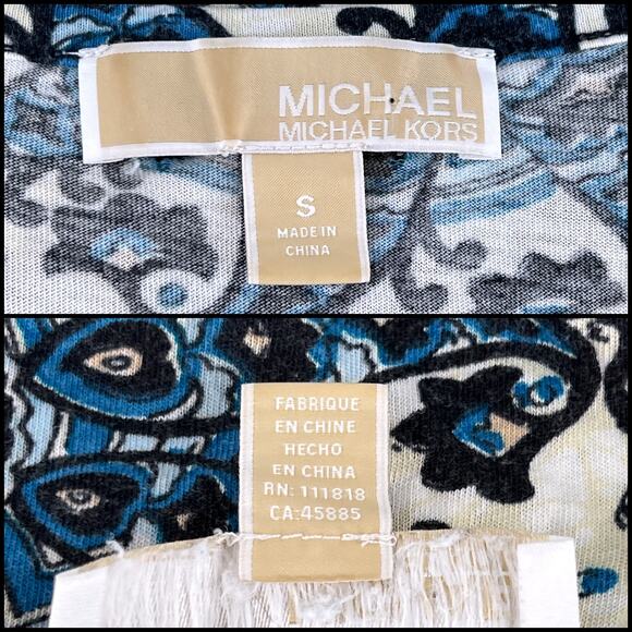 Michael Michael Kors Paisley Cap Sleeve Scoop Neck Top Sz Small Blue White Cream - Picture 8 of 11